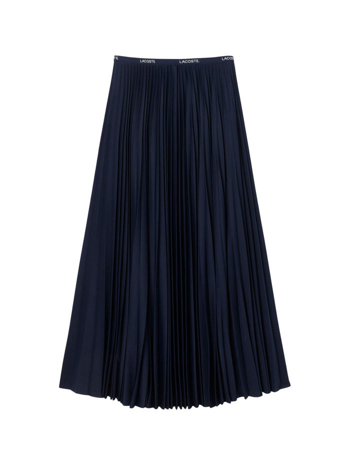 LACOSTE WOMEN Long Pleated Elasticated Waist Skirt Midnight Blue - MAISONDEFASHION.COM