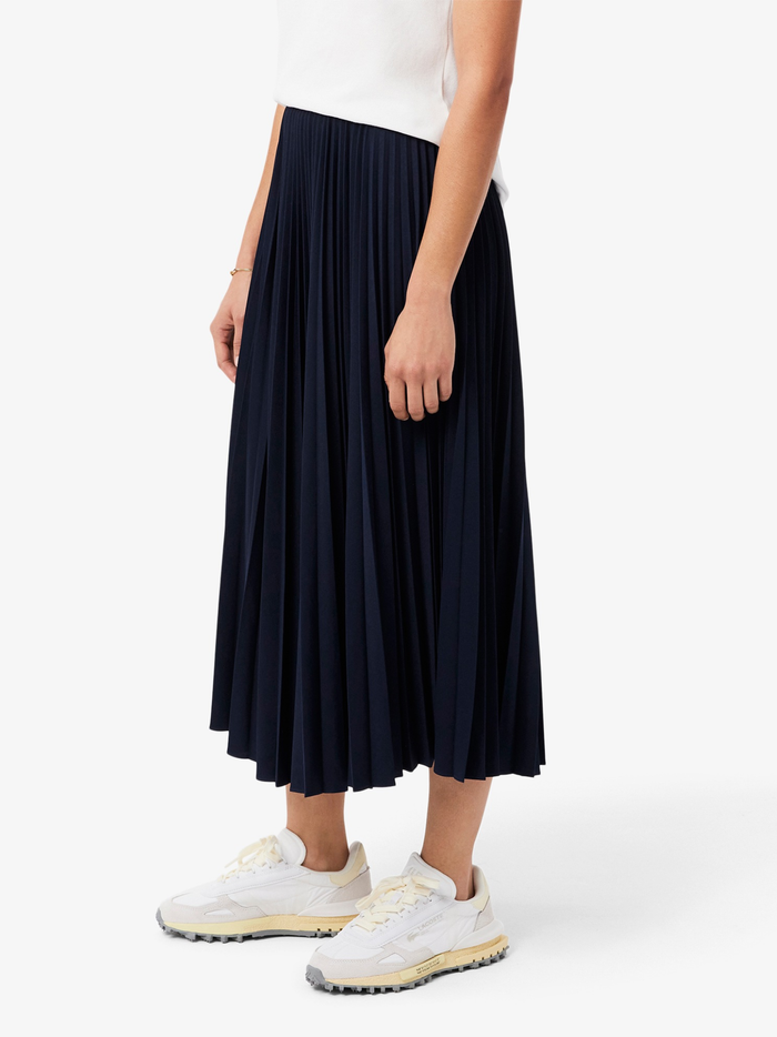LACOSTE WOMEN Long Pleated Elasticated Waist Skirt Midnight Blue - MAISONDEFASHION.COM