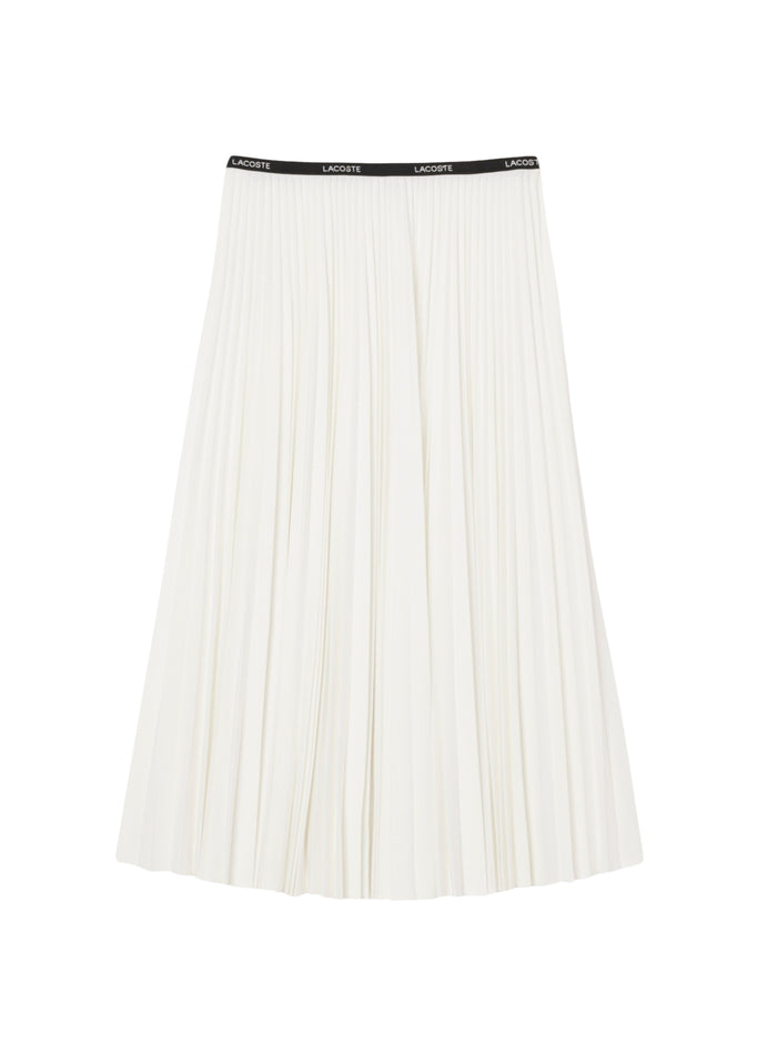 Lacoste women's long white pleated skirt with elasticated waistband and iconic crocodile logo