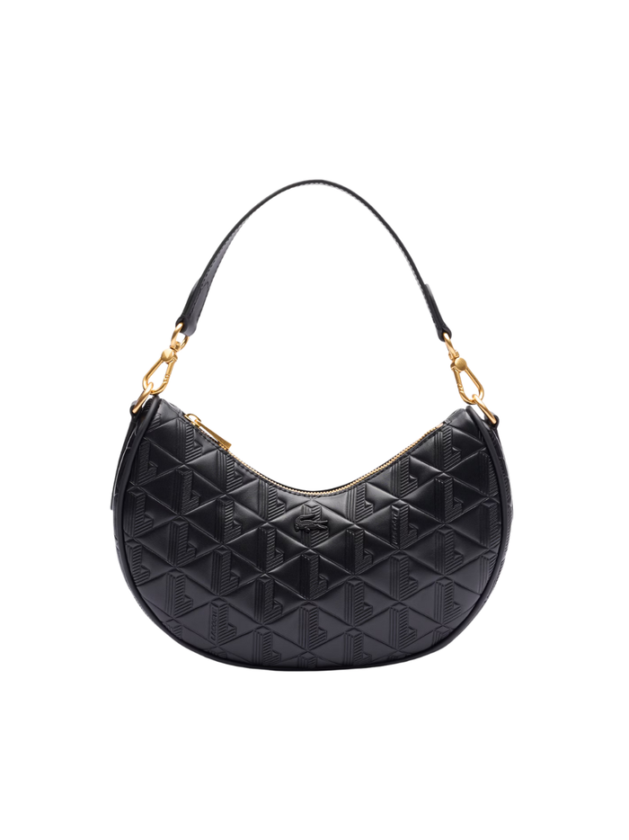 LACOSTE WOMEN Maheki Embossed Leather Half Moon Purse Black - MAISONDEFASHION.COM