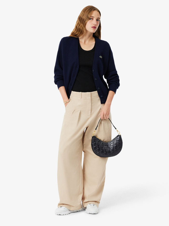 LACOSTE WOMEN Maheki Embossed Leather Half Moon Purse Black - MAISONDEFASHION.COM