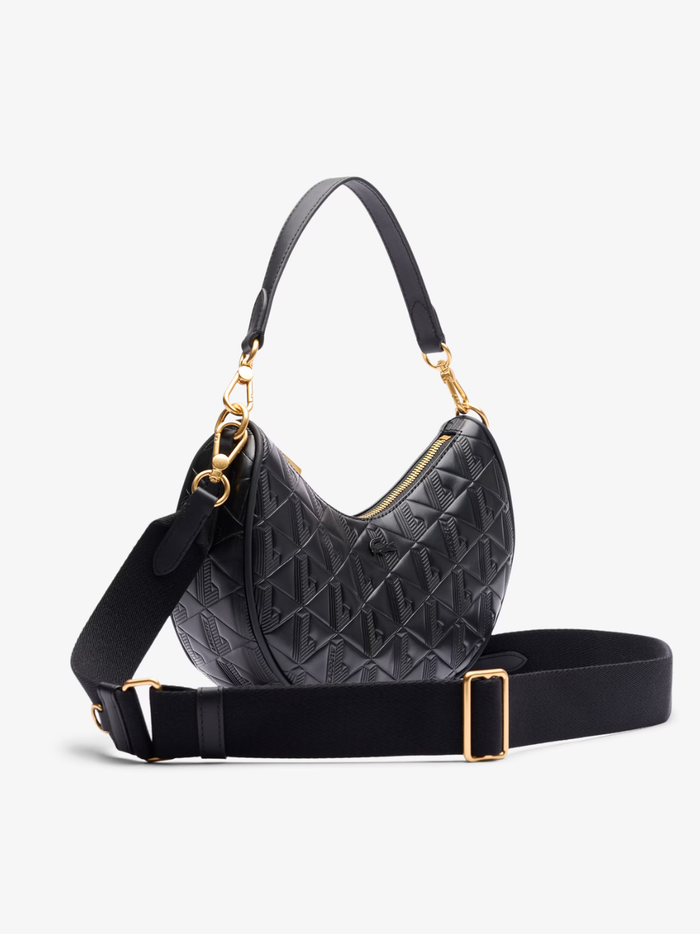 LACOSTE WOMEN Maheki Embossed Leather Half Moon Purse Black - MAISONDEFASHION.COM