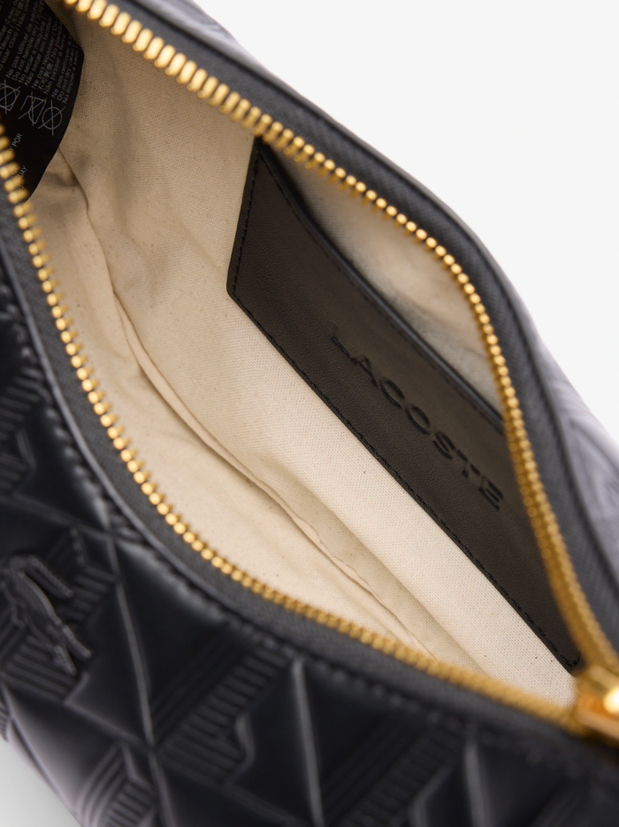 LACOSTE WOMEN Maheki Embossed Leather Half Moon Purse Black - MAISONDEFASHION.COM