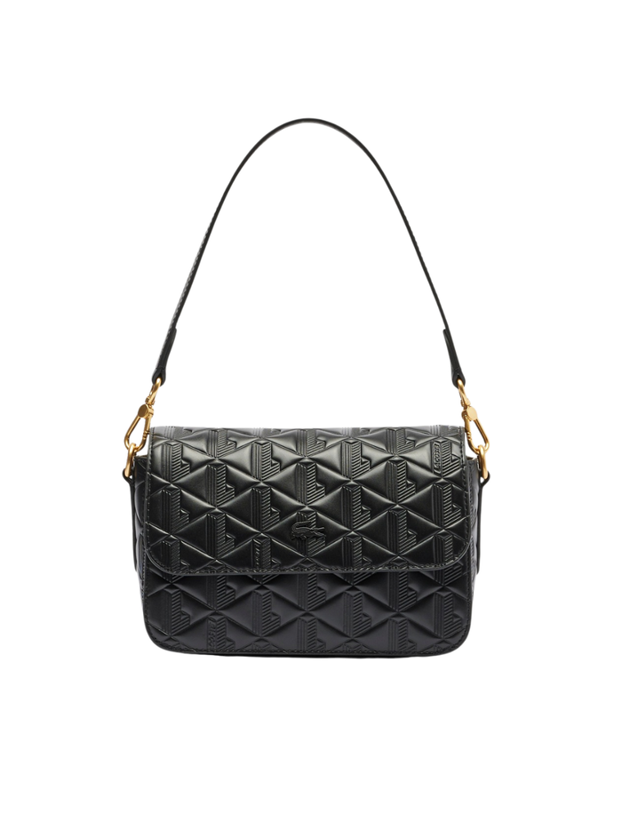 LACOSTE WOMEN Maheki Embossed Leather Shoulder Bag Black - MAISONDEFASHION.COM