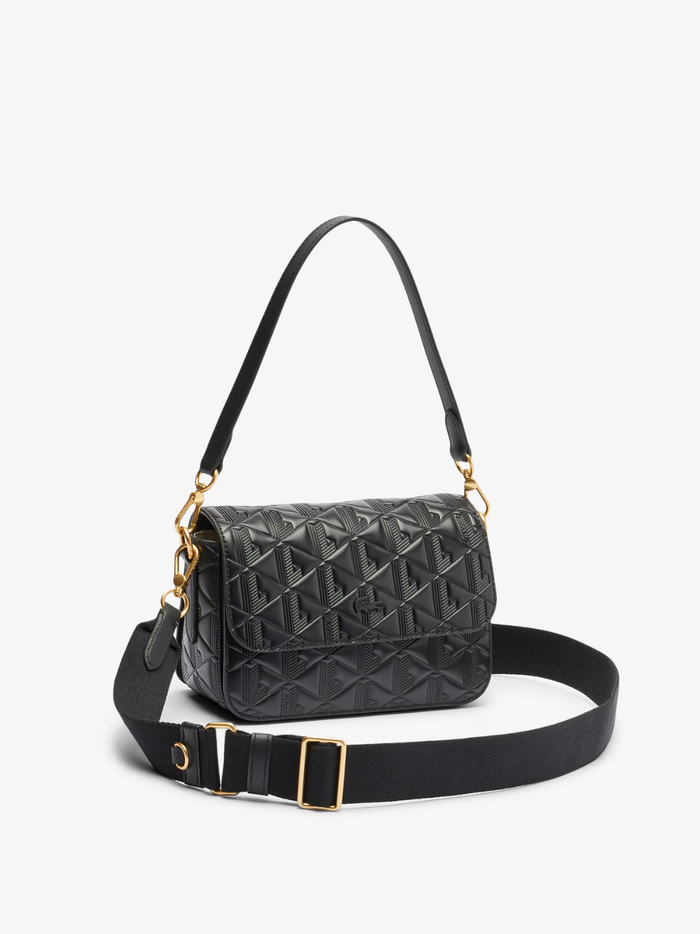 LACOSTE WOMEN Maheki Embossed Leather Shoulder Bag Black - MAISONDEFASHION.COM