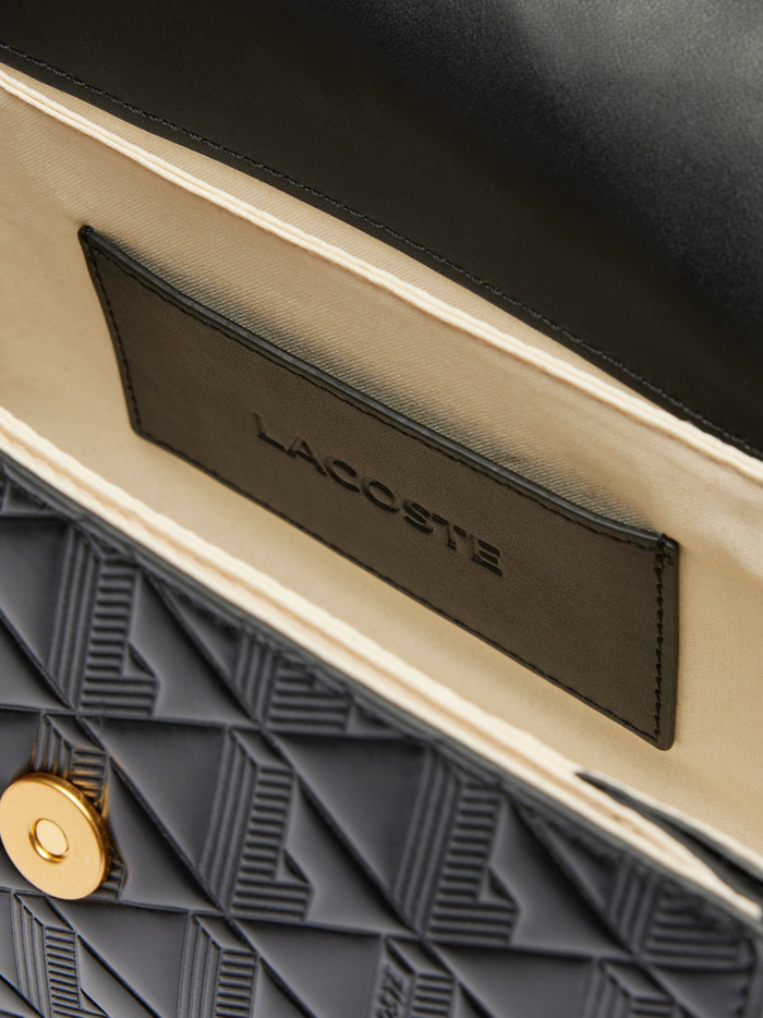 LACOSTE WOMEN Maheki Embossed Leather Shoulder Bag Black - MAISONDEFASHION.COM
