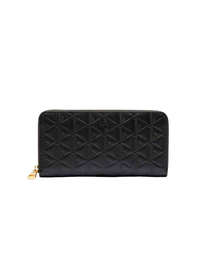 LACOSTE WOMEN Maheki Zipped Embossed Leather Billfold Black - MAISONDEFASHION.COM