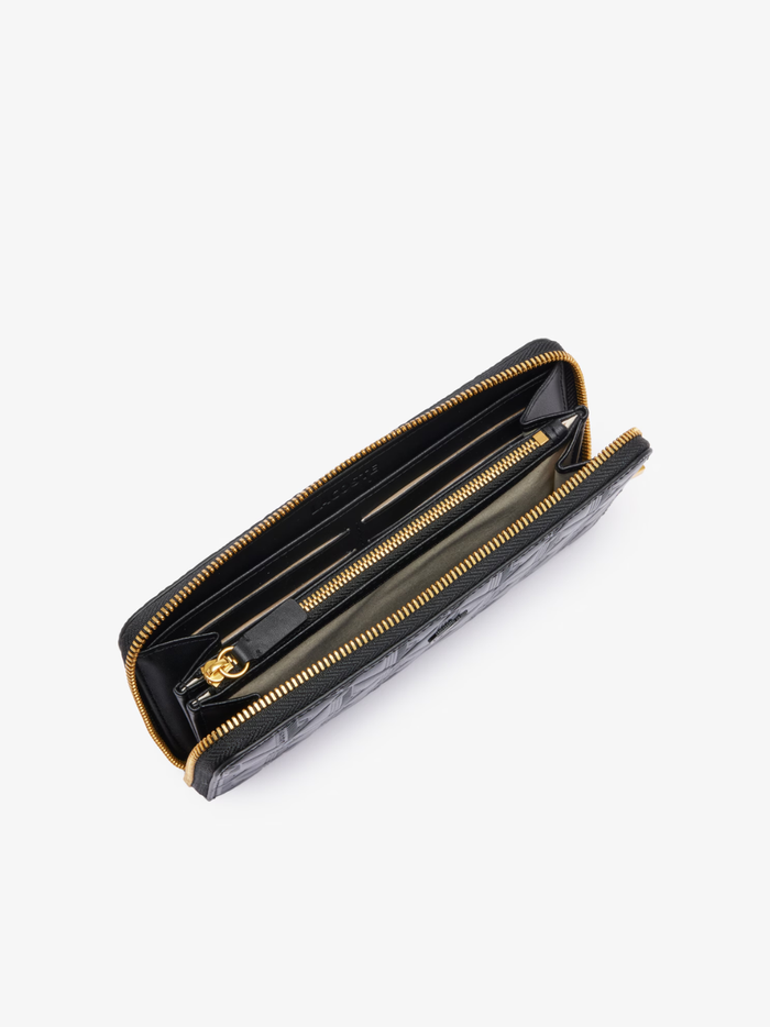 LACOSTE WOMEN Maheki Zipped Embossed Leather Billfold Black - MAISONDEFASHION.COM