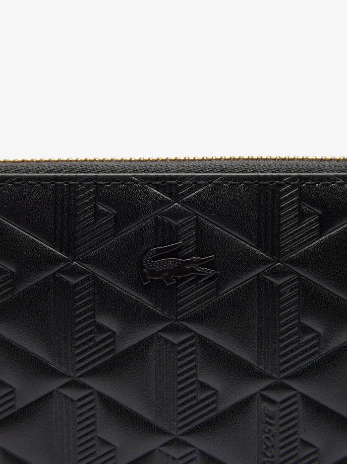 LACOSTE WOMEN Maheki Zipped Embossed Leather Billfold Black - MAISONDEFASHION.COM