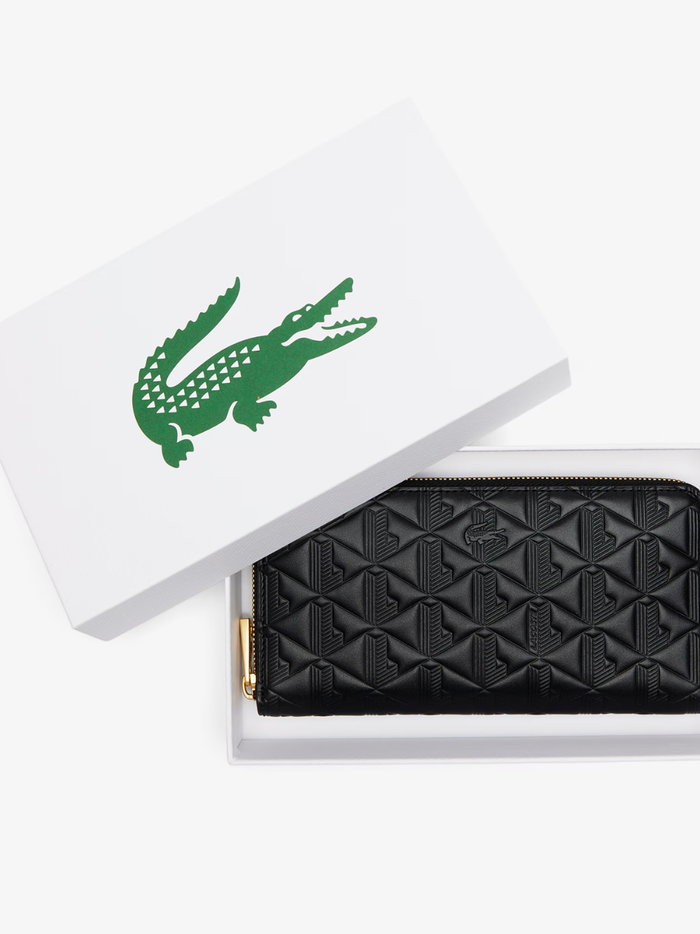 LACOSTE WOMEN Maheki Zipped Embossed Leather Billfold Black - MAISONDEFASHION.COM