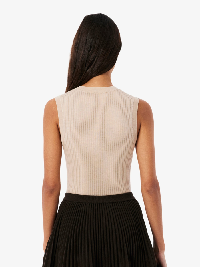LACOSTE WOMEN Merino Wool 3D Knit Sleeveless Sweater Beige - MAISONDEFASHION.COM