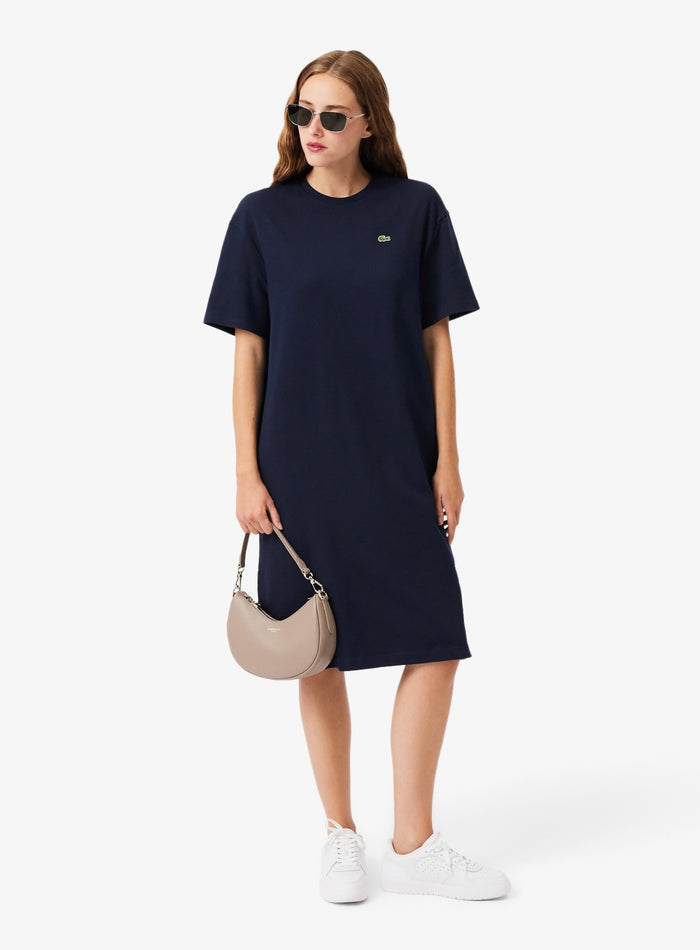 LACOSTE WOMEN Oversized Cotton T-Shirt Dress Midnight Blue - MAISONDEFASHION.COM