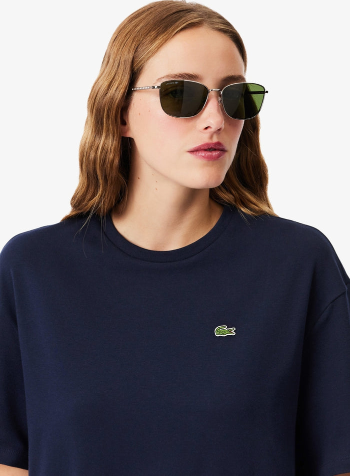 LACOSTE WOMEN Oversized Cotton T-Shirt Dress Midnight Blue - MAISONDEFASHION.COM