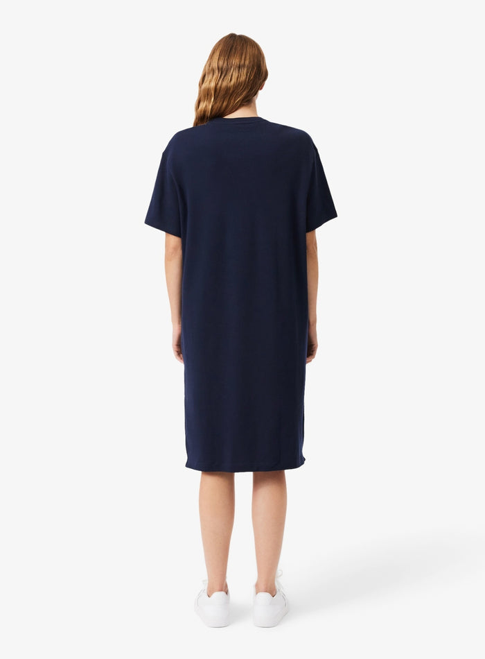 LACOSTE WOMEN Oversized Cotton T-Shirt Dress Midnight Blue - MAISONDEFASHION.COM
