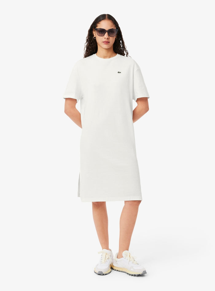 LACOSTE WOMEN Oversized Cotton T-Shirt Dress White - MAISONDEFASHION.COM