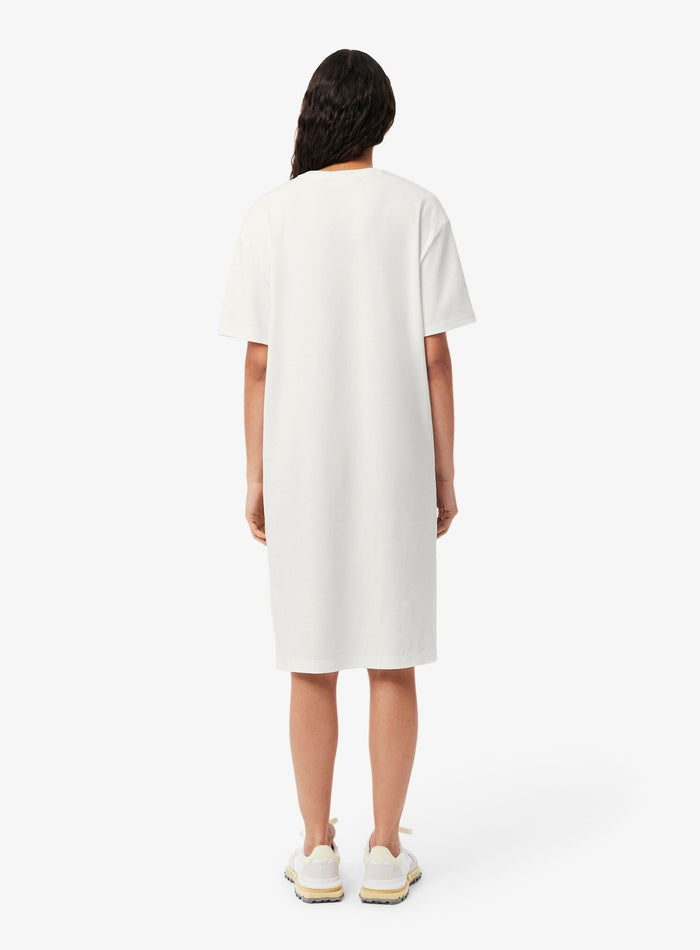LACOSTE WOMEN Oversized Cotton T-Shirt Dress White - MAISONDEFASHION.COM