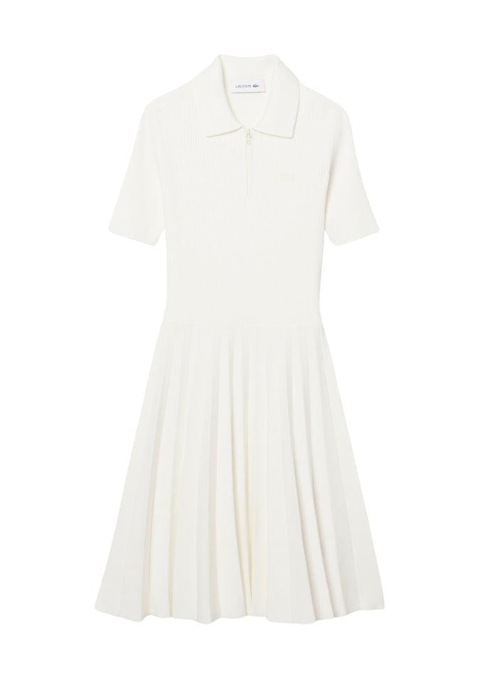 LACOSTE WOMEN Pleated Polo Collar Dress White - MAISONDEFASHION.COM