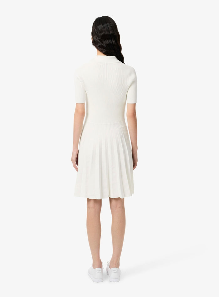 LACOSTE WOMEN Pleated Polo Collar Dress White - MAISONDEFASHION.COM