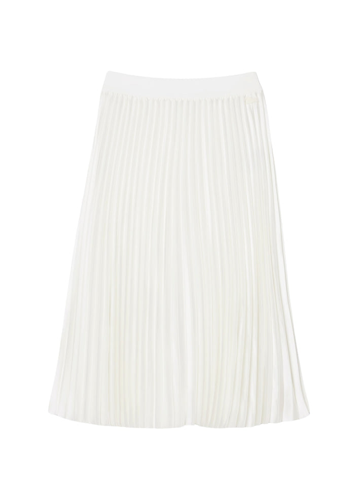 LACOSTE WOMEN Pleated Satin Midi Skirt White - MAISONDEFASHION.COM
