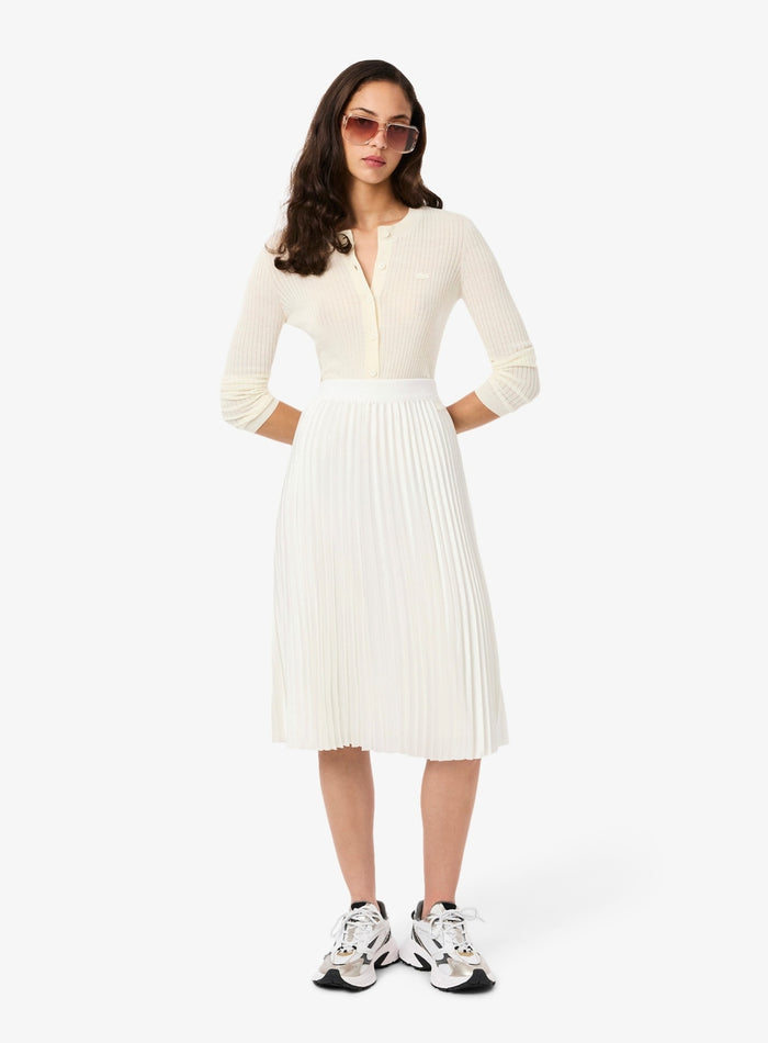 LACOSTE WOMEN Pleated Satin Midi Skirt White - MAISONDEFASHION.COM