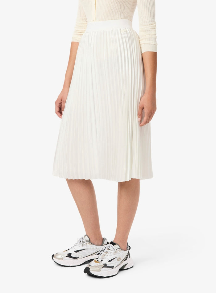 LACOSTE WOMEN Pleated Satin Midi Skirt White - MAISONDEFASHION.COM
