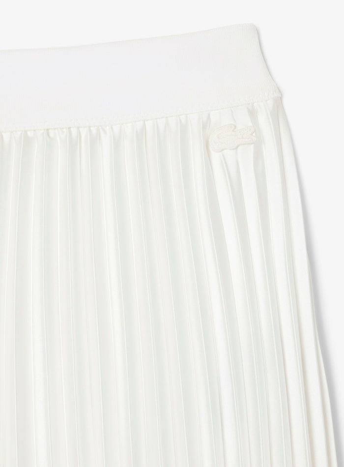 LACOSTE WOMEN Pleated Satin Midi Skirt White - MAISONDEFASHION.COM