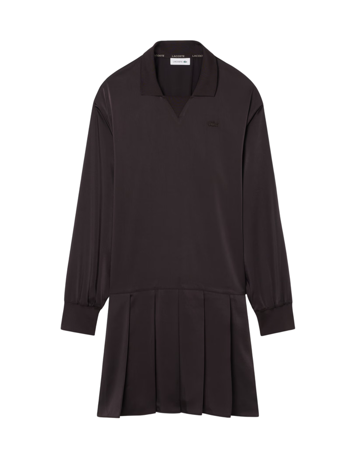 LACOSTE WOMEN Pleated Satin Polo Dress Brown - MAISONDEFASHION.COM
