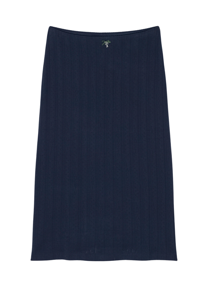 LACOSTE WOMEN Pointelle Knit Cotton Midi Skirt Midnight Blue