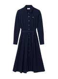 LACOSTE WOMEN Polo Collar Belted Petit Piqué Dress Midnight Blue - MAISONDEFASHION.COM