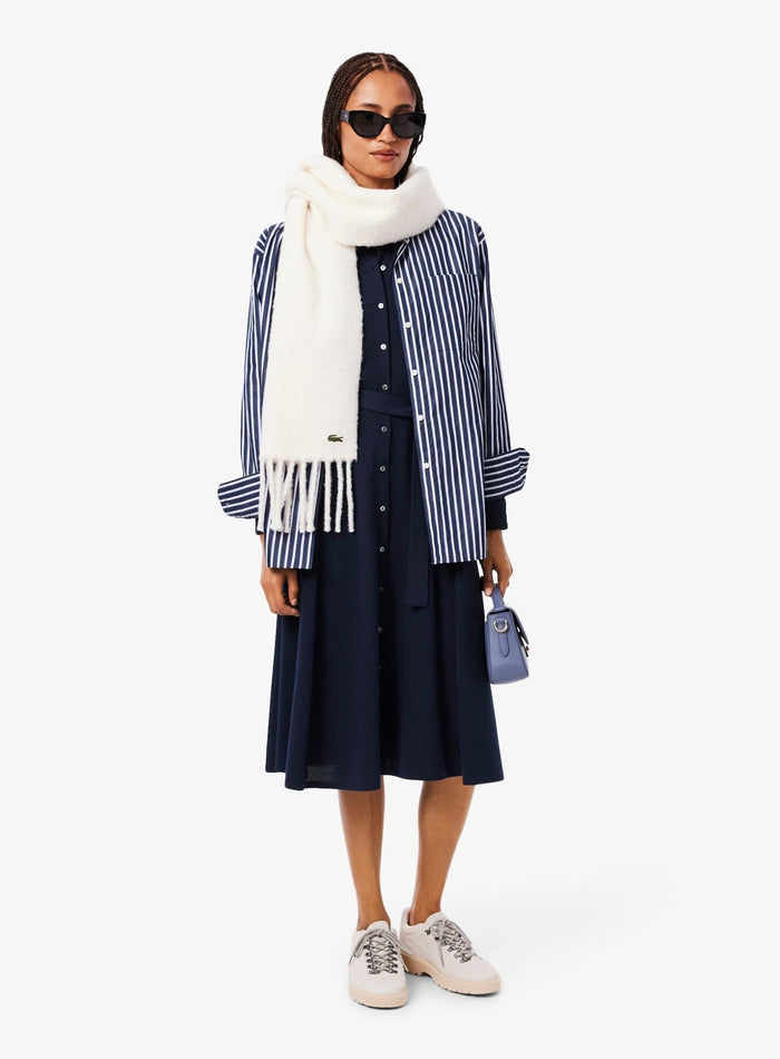 LACOSTE WOMEN Polo Collar Belted Petit Piqué Dress Midnight Blue - MAISONDEFASHION.COM