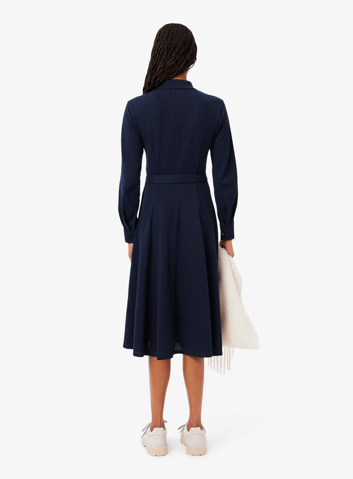 LACOSTE WOMEN Polo Collar Belted Petit Piqué Dress Midnight Blue - MAISONDEFASHION.COM