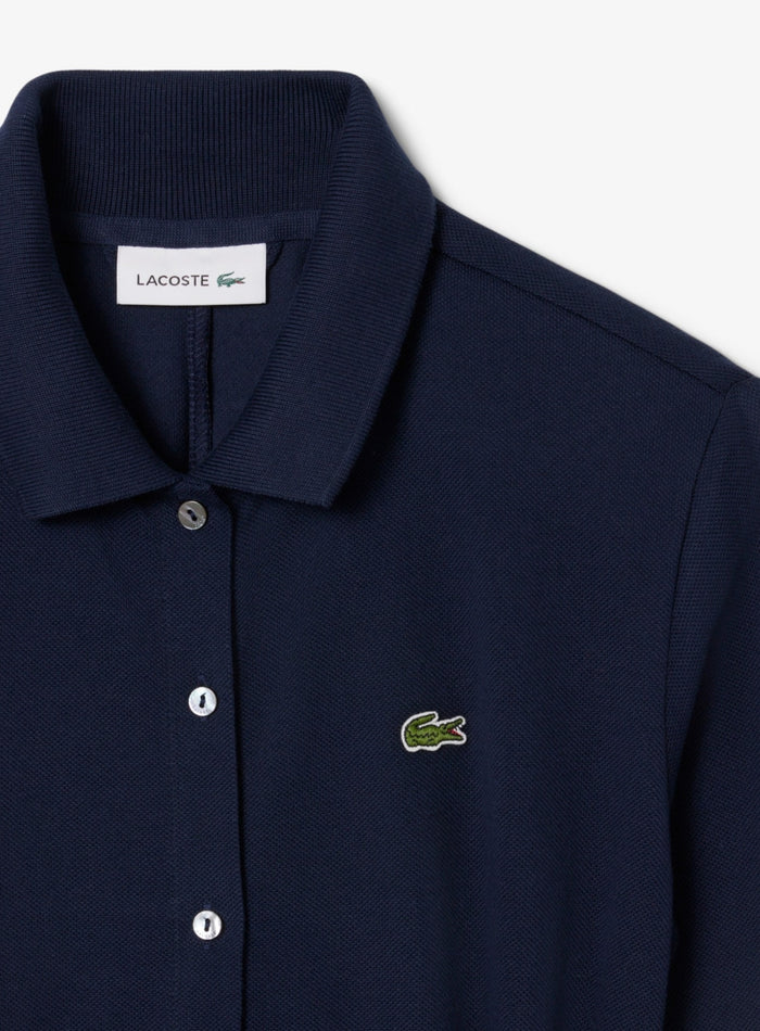 LACOSTE WOMEN Polo Collar Belted Petit Piqué Dress Midnight Blue - MAISONDEFASHION.COM