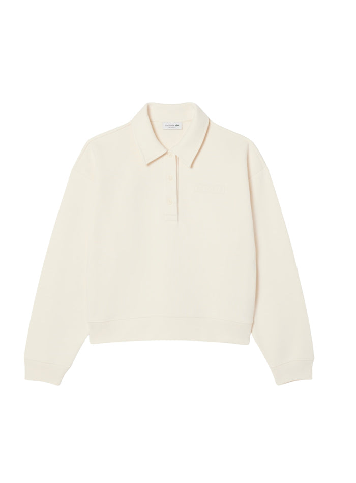 LACOSTE WOMEN Polo Collar Sweatshirt Ecru White - MAISONDEFASHION.COM