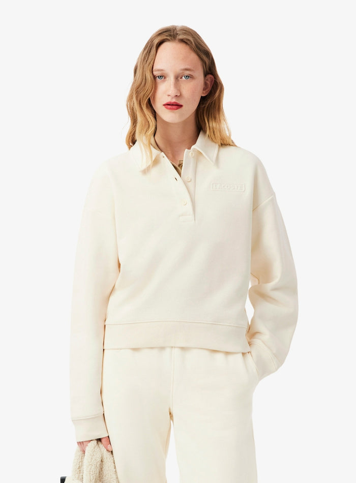 LACOSTE WOMEN Polo Collar Sweatshirt Ecru White - MAISONDEFASHION.COM