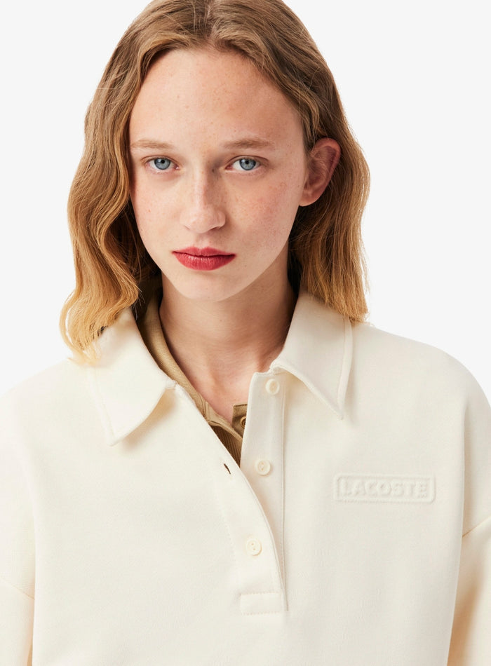 LACOSTE WOMEN Polo Collar Sweatshirt Ecru White - MAISONDEFASHION.COM