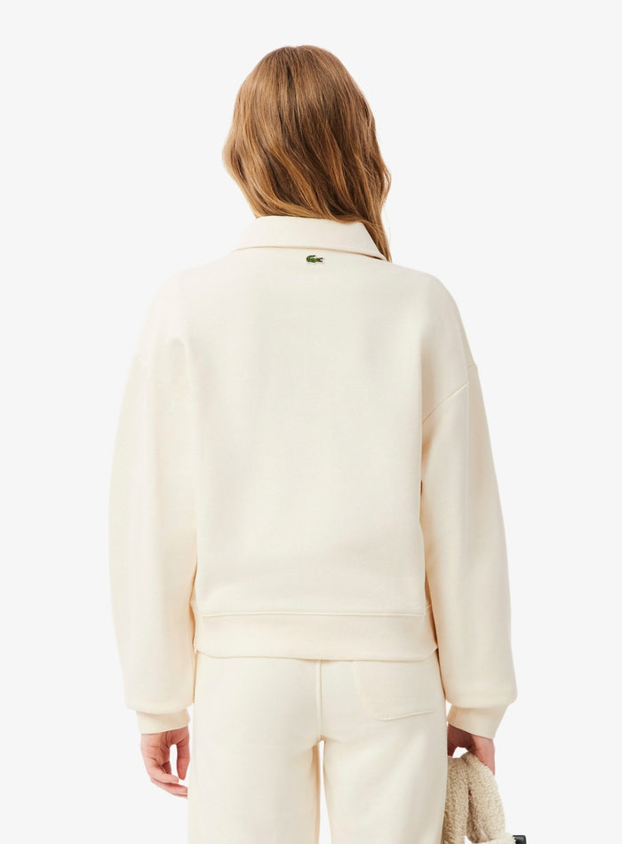 LACOSTE WOMEN Polo Collar Sweatshirt Ecru White - MAISONDEFASHION.COM