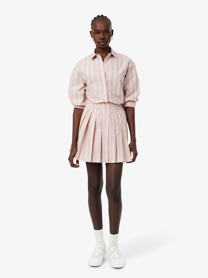 LACOSTE WOMEN Poplin Short Striped Pleated Skirt Beige/Pink