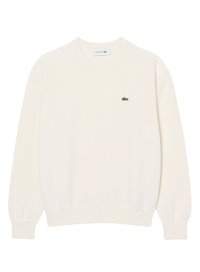 LACOSTE WOMEN Relaxed Fit Cotton Crew Neck Sweater White - MAISONDEFASHION.COM