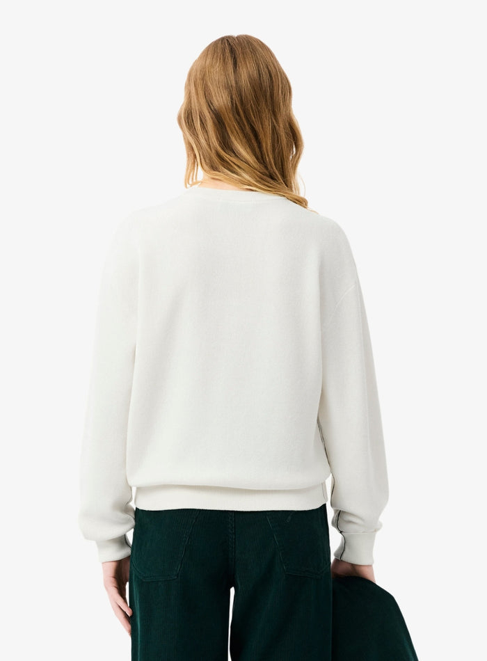 LACOSTE WOMEN Relaxed Fit Cotton Crew Neck Sweater White - MAISONDEFASHION.COM