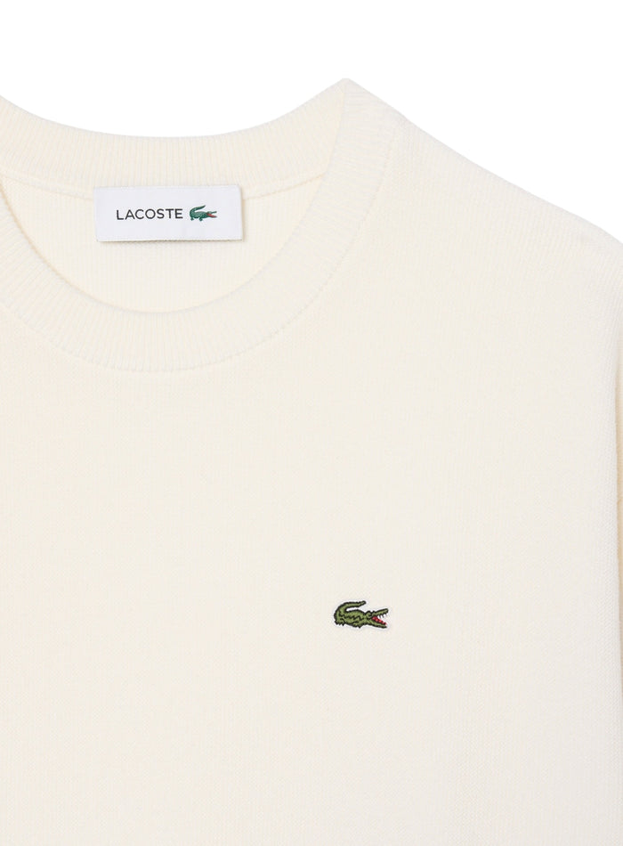 LACOSTE WOMEN Relaxed Fit Cotton Crew Neck Sweater White - MAISONDEFASHION.COM