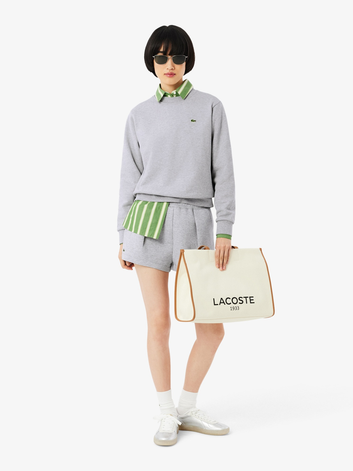 LACOSTE WOMEN Relaxed Fit Fleece Crew Neck Sweatshirt Light Grey - MAISONDEFASHION.COM
