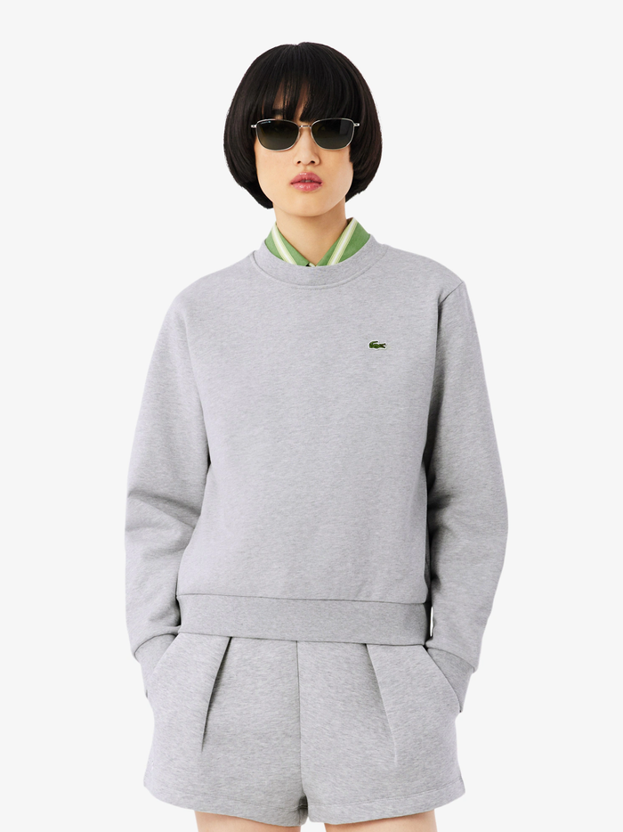 LACOSTE WOMEN Relaxed Fit Fleece Crew Neck Sweatshirt Light Grey - MAISONDEFASHION.COM