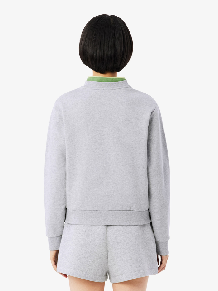 LACOSTE WOMEN Relaxed Fit Fleece Crew Neck Sweatshirt Light Grey - MAISONDEFASHION.COM