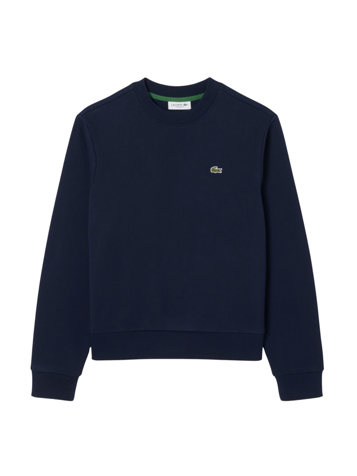 LACOSTE WOMEN Relaxed Fit Fleece Crew Neck Sweatshirt Midnight Blue - MAISONDEFASHION.COM