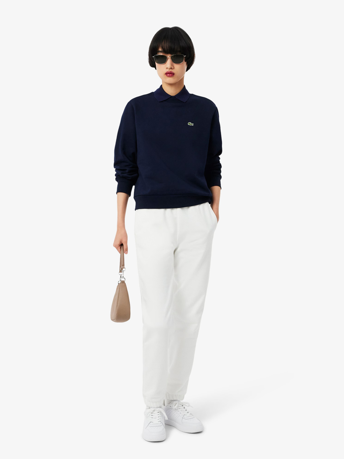 LACOSTE WOMEN Relaxed Fit Fleece Crew Neck Sweatshirt Midnight Blue - MAISONDEFASHION.COM