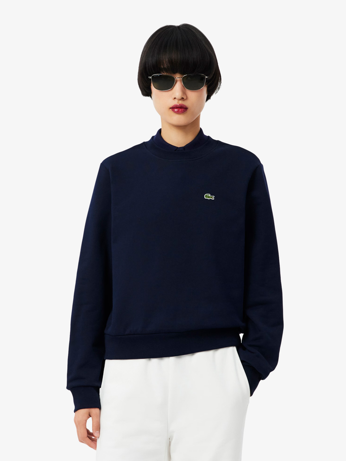 LACOSTE WOMEN Relaxed Fit Fleece Crew Neck Sweatshirt Midnight Blue - MAISONDEFASHION.COM