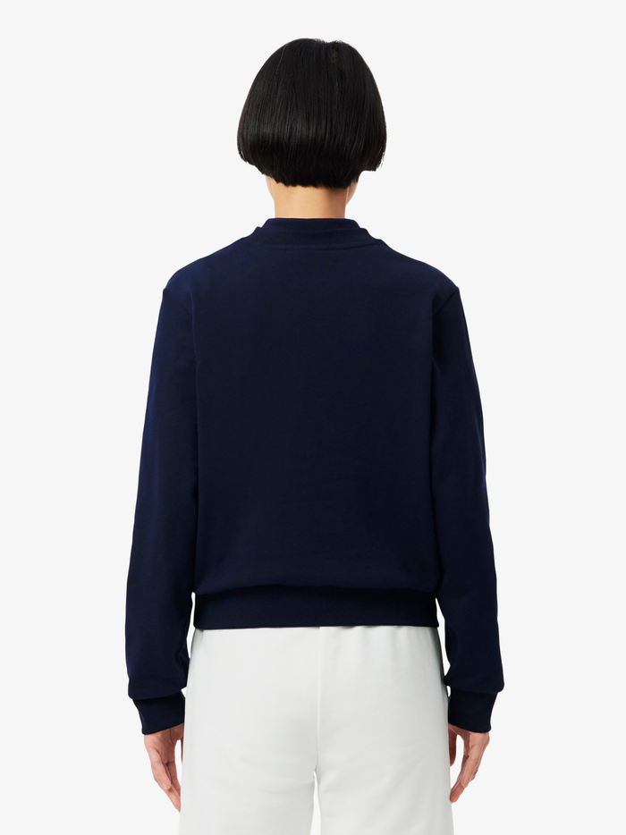 LACOSTE WOMEN Relaxed Fit Fleece Crew Neck Sweatshirt Midnight Blue - MAISONDEFASHION.COM
