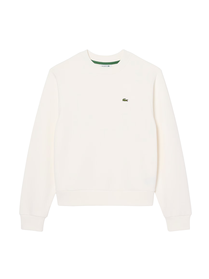 LACOSTE WOMEN Relaxed Fit Fleece Crew Neck Sweatshirt White - MAISONDEFASHION.COM