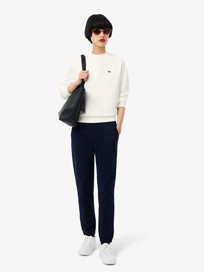 LACOSTE WOMEN Relaxed Fit Fleece Crew Neck Sweatshirt White - MAISONDEFASHION.COM