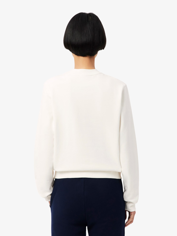 LACOSTE WOMEN Relaxed Fit Fleece Crew Neck Sweatshirt White - MAISONDEFASHION.COM